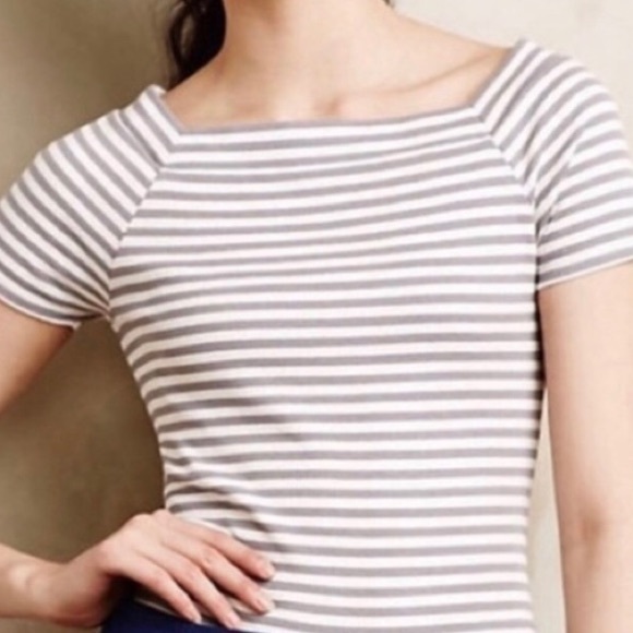 Anthropologie Postmark Grey & White Striped Square Neck Top Size XS - Picture 2 of 10